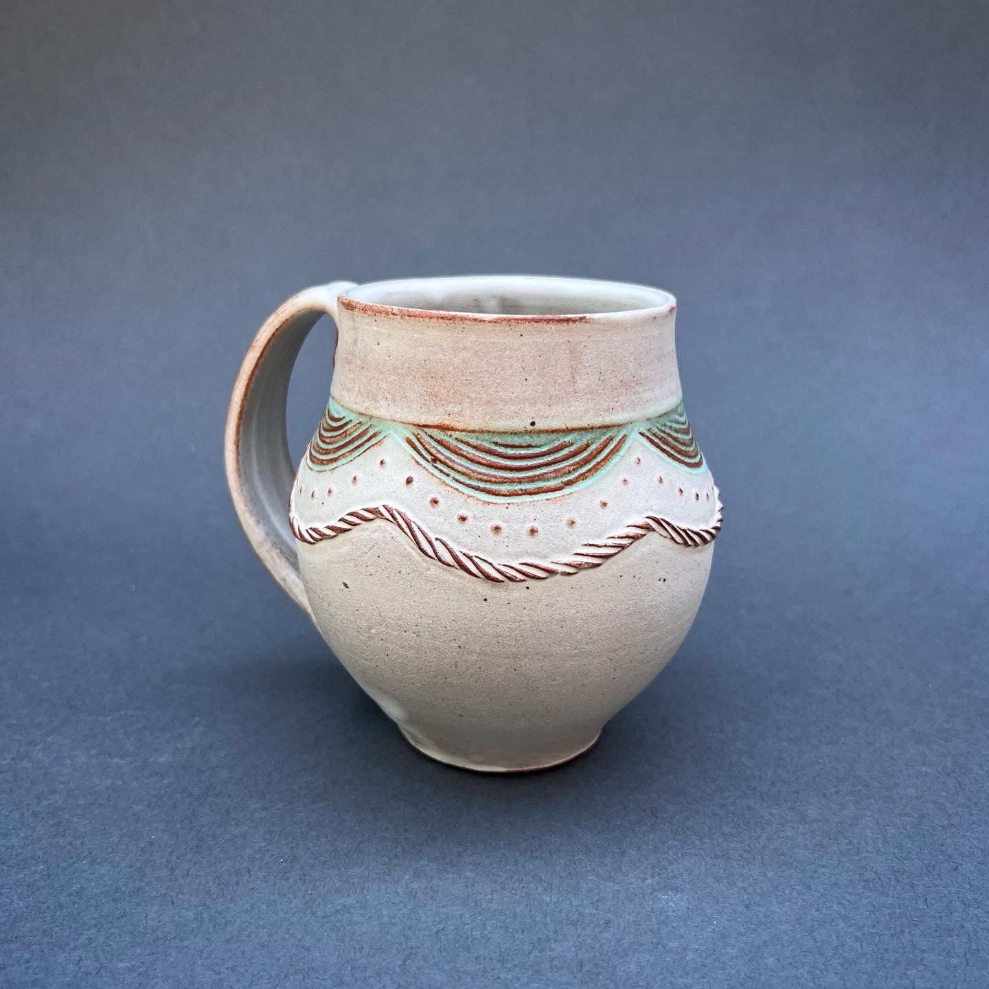 Large Aqua Coil Decorated Mug