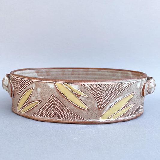 Yellow Leaf Oval Serving Dish