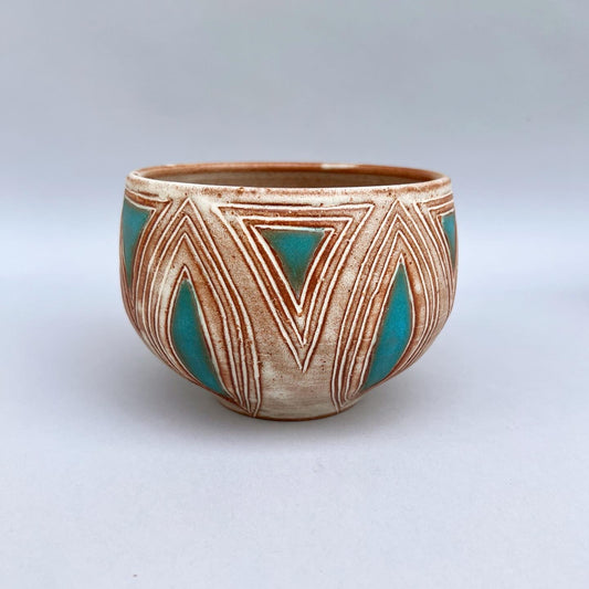 Carved Turquoise Cereal Bowl