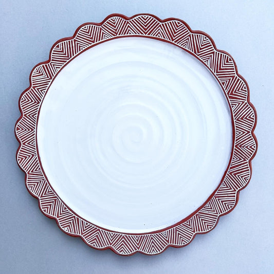 White Scalloped Rim Serving Platter