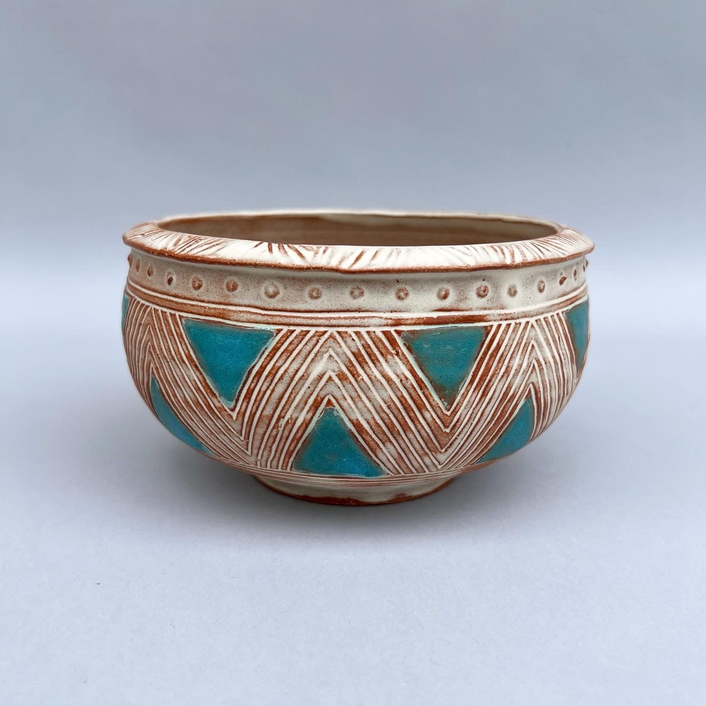 Turquoise Triangle Stamped Rim Bowl